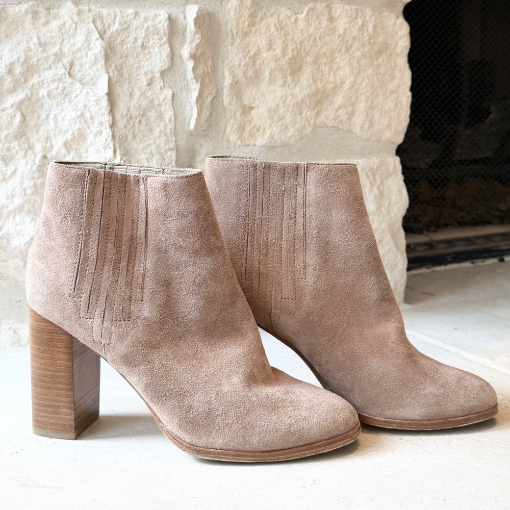 Joie Yara Taupe Suede Ankle Booties Block Heel Made in Italy‎ Size 38